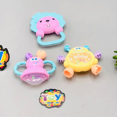 10Pcs Premium Baby Animal Rattles & Teether Set - Pink